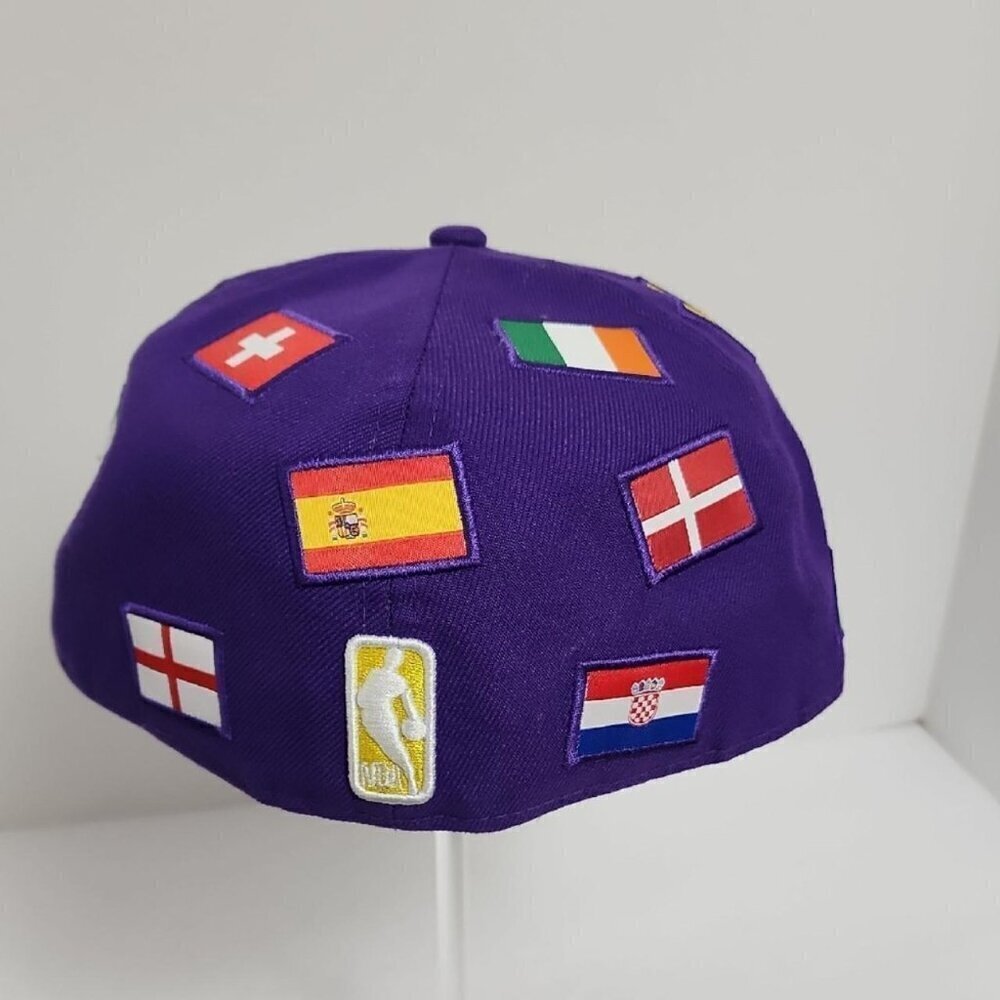 NWOT New Era Los Angeles Lakers Purple Snapback Hat Various National Flags - Picture 4 of 8